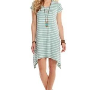 Matilda Jane asymmetrical green and white striped tunic dress medium